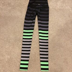 K-Deer striped  tights in black, gray and green.  Size small.